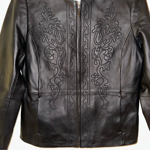Coldwater Creek embroidered black leather jacket - Picture 4 of 7